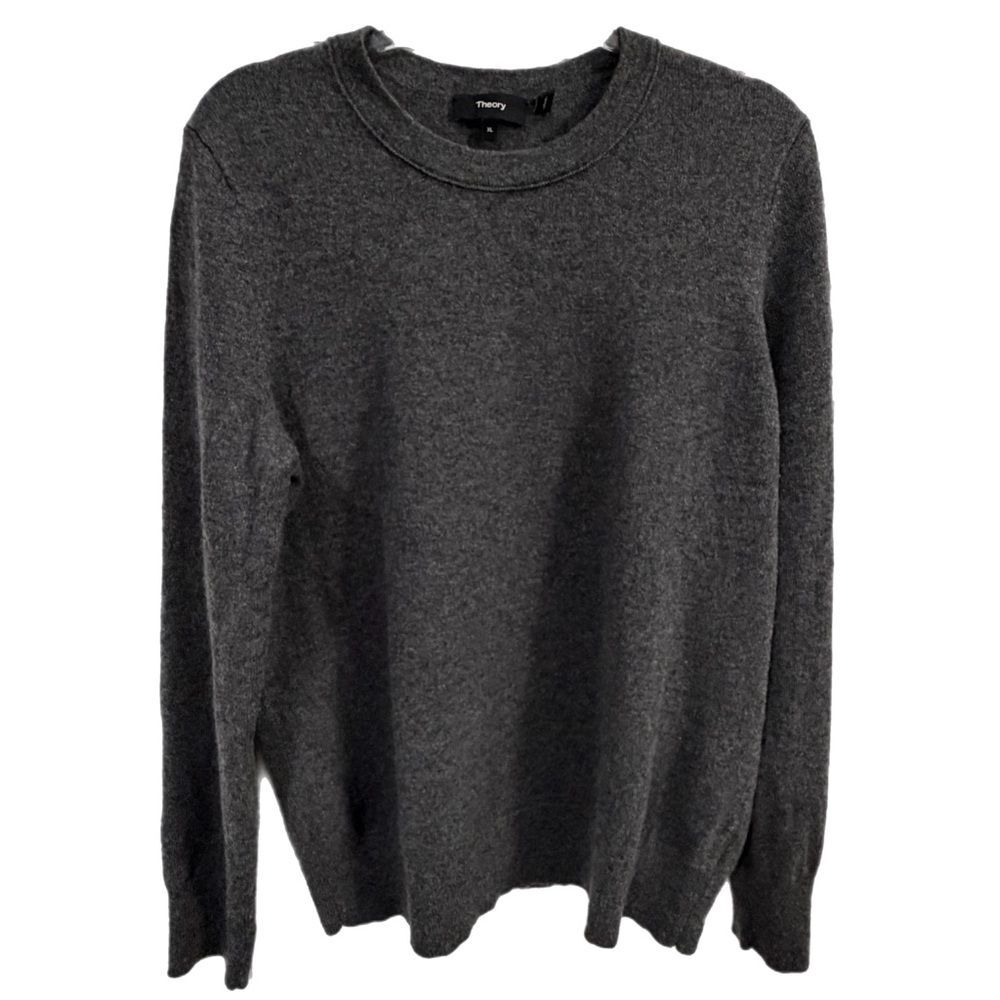 Theory 100% Cashmere Crewneck Sweater Gray Heather Size XL Luxury Knit